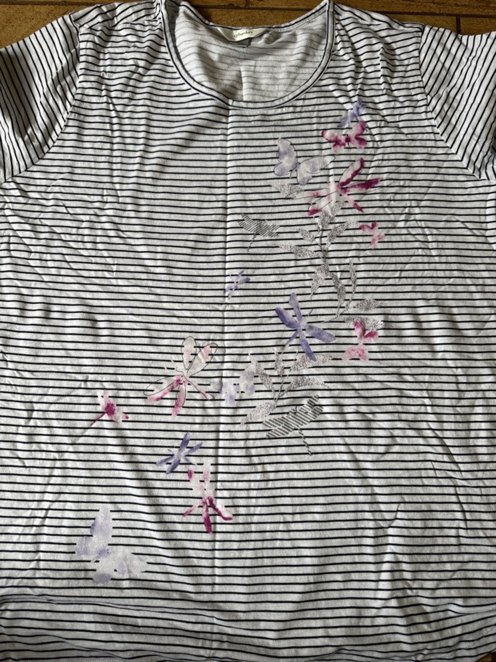 CJ Banks White Tee with Thin Navy Stripes